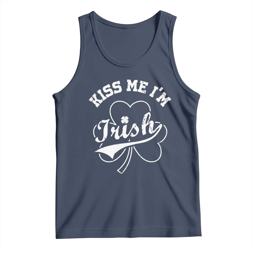 Funny Kiss Me I'm Irish St Patricks Day Tank Top Vintage Shamrock TS11 Navy Print Your Wear