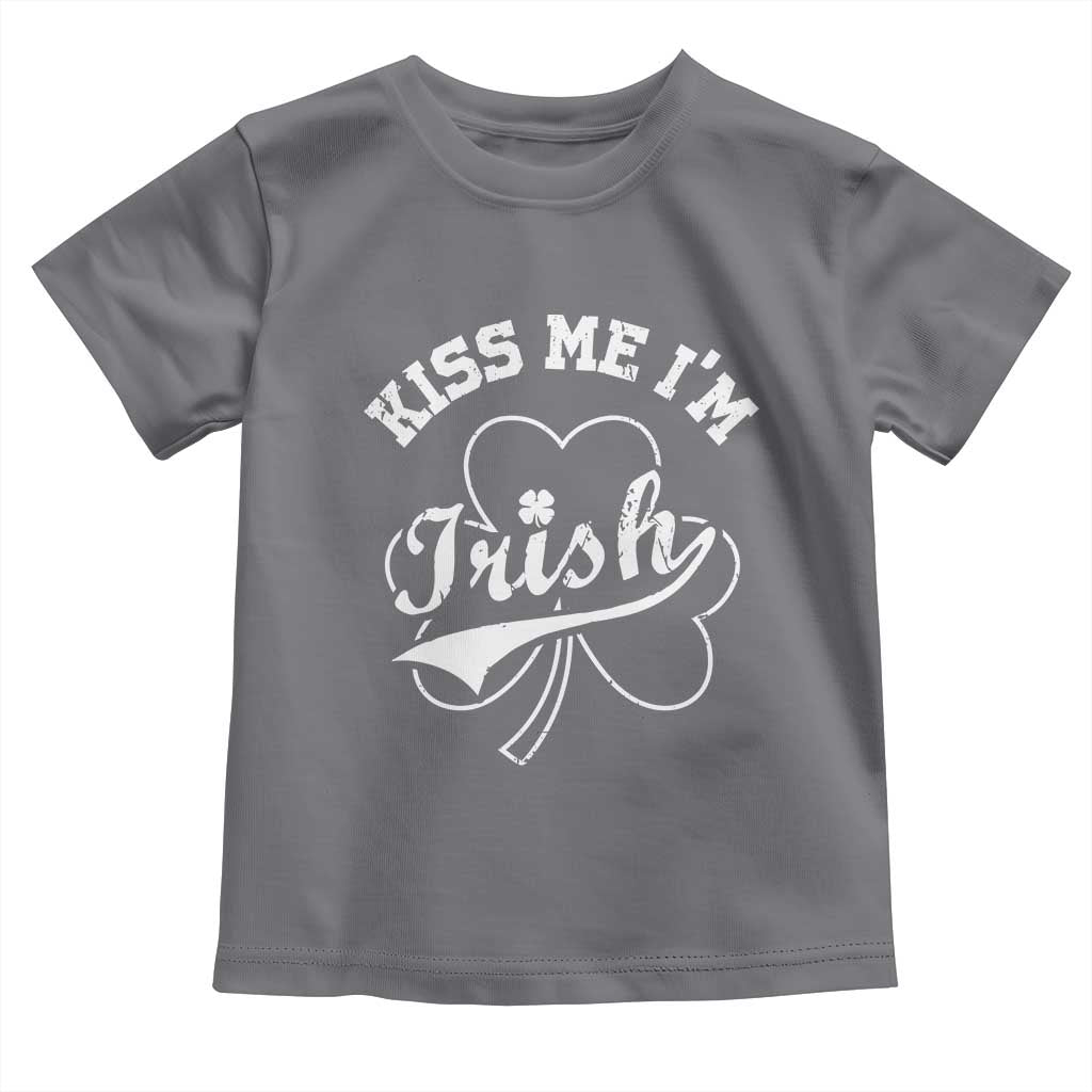 Funny Kiss Me I'm Irish St Patricks Day Toddler T Shirt Vintage Shamrock TS11 Charcoal Print Your Wear