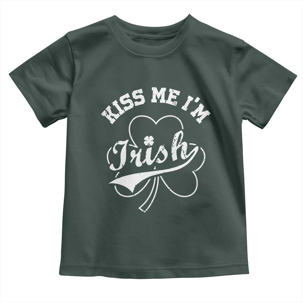 Funny Kiss Me I'm Irish St Patricks Day Toddler T Shirt Vintage Shamrock TS11 Dark Forest Green Print Your Wear