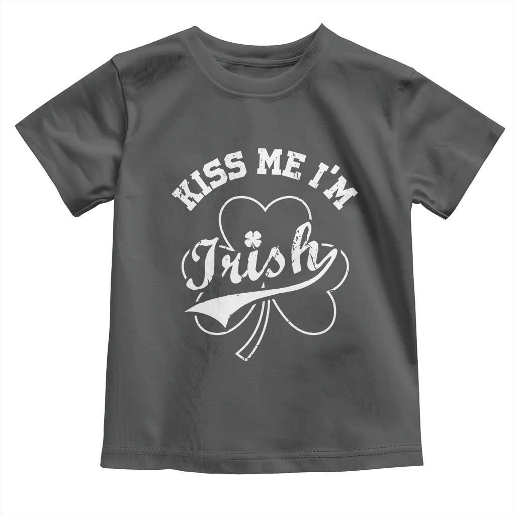 Funny Kiss Me I'm Irish St Patricks Day Toddler T Shirt Vintage Shamrock TS11 Dark Heather Print Your Wear