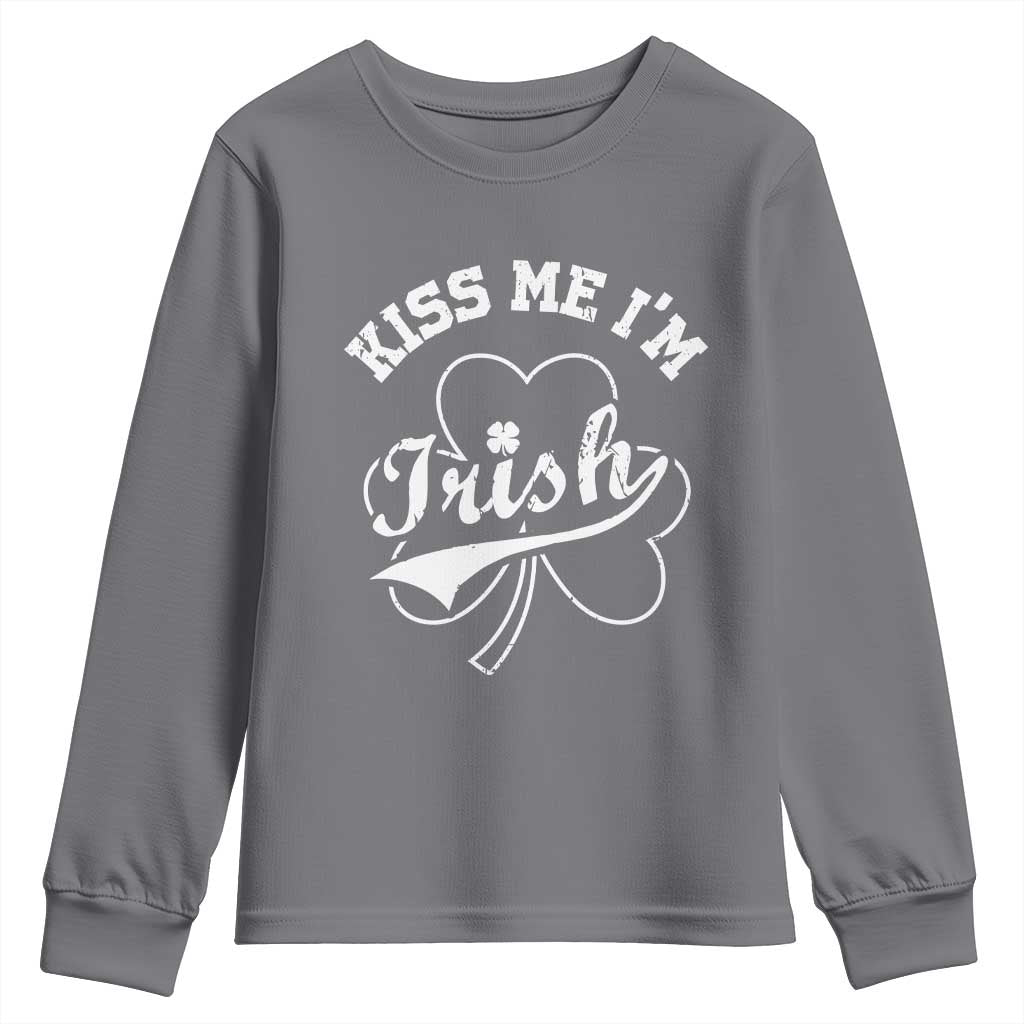 Funny Kiss Me I'm Irish St Patricks Day Youth Sweatshirt Vintage Shamrock TS11 Charcoal Print Your Wear