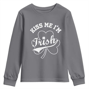 Funny Kiss Me I'm Irish St Patricks Day Youth Sweatshirt Vintage Shamrock TS11 Charcoal Print Your Wear