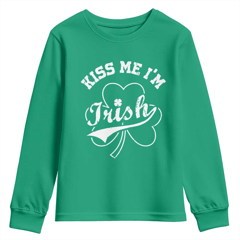Funny Kiss Me I'm Irish St Patricks Day Youth Sweatshirt Vintage Shamrock TS11 Irish Green Print Your Wear