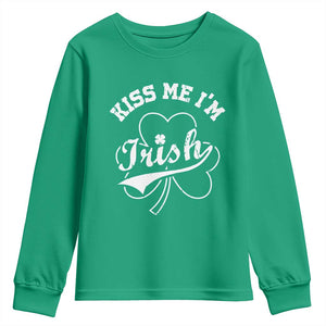 Funny Kiss Me I'm Irish St Patricks Day Youth Sweatshirt Vintage Shamrock TS11 Irish Green Print Your Wear