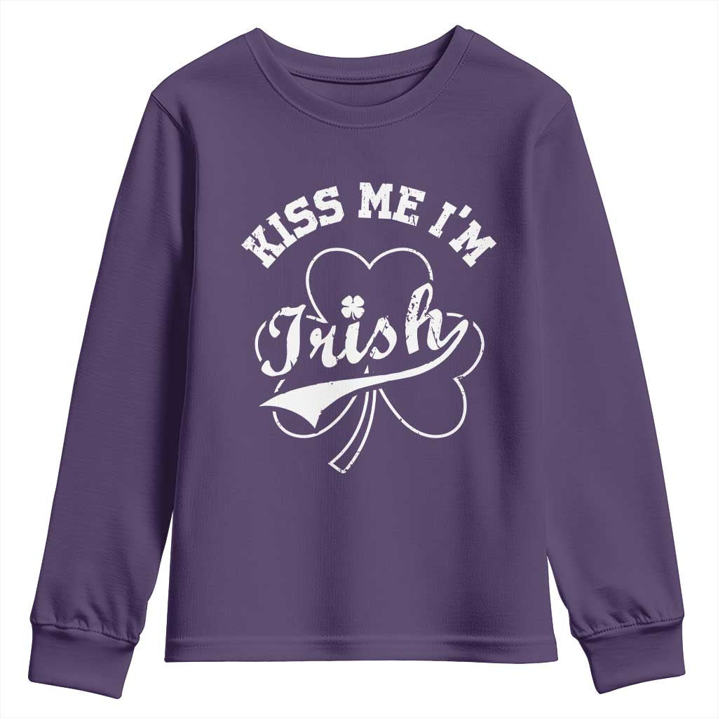 Funny Kiss Me I'm Irish St Patricks Day Youth Sweatshirt Vintage Shamrock TS11 Purple Print Your Wear