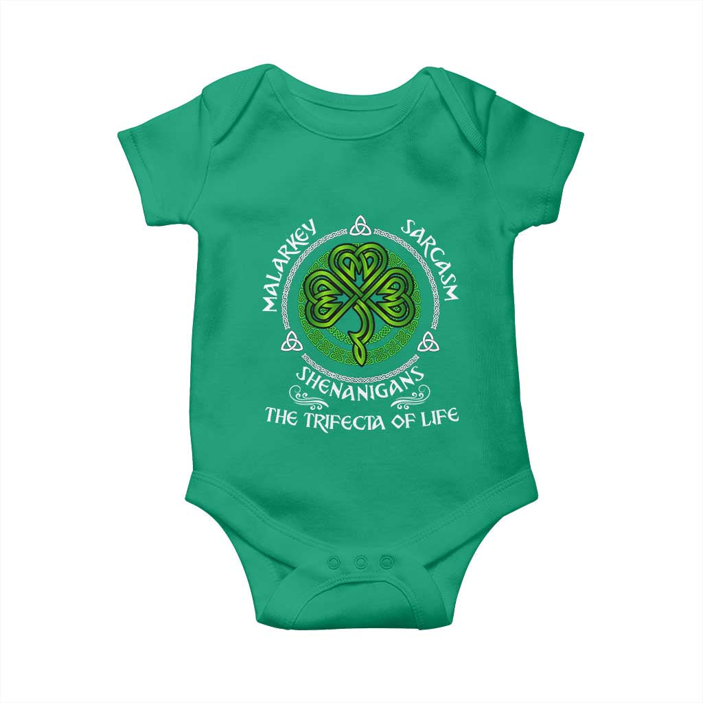 Funny St Patricks Day Irish Pride Baby Onesie Malarkey Sarcasm Shenanigans The Trifecta Of Life TS11 Irish Green Print Your Wear