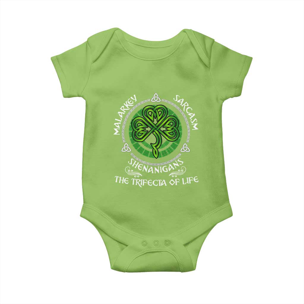 Funny St Patricks Day Irish Pride Baby Onesie Malarkey Sarcasm Shenanigans The Trifecta Of Life TS11 Lime Print Your Wear