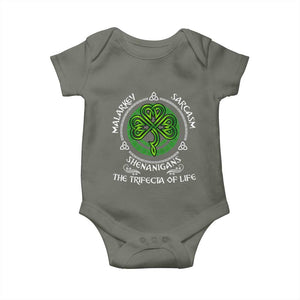 Funny St Patricks Day Irish Pride Baby Onesie Malarkey Sarcasm Shenanigans The Trifecta Of Life TS11 Military Green Print Your Wear