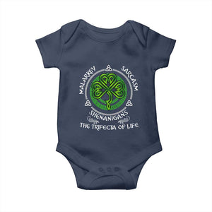 Funny St Patricks Day Irish Pride Baby Onesie Malarkey Sarcasm Shenanigans The Trifecta Of Life TS11 Navy Print Your Wear
