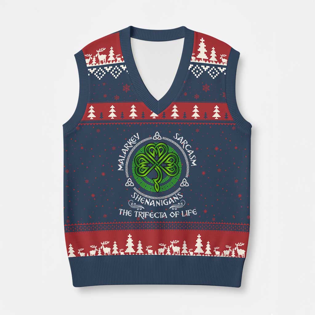 Funny St Patricks Day Irish Pride V-Neck Knit Sweater Vest Malarkey Sarcasm Shenanigans The Trifecta Of Life TS11 Navy Red Print Your Wear