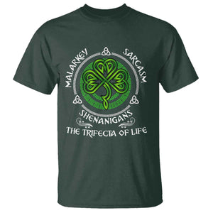 Funny St Patricks Day Irish Pride T Shirt - Malarkey Sarcasm Shenanigans The Trifecta Of Life Tee TS11 Dark Forest Green Print Your Wear