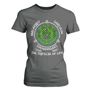 Funny St Patricks Day Irish Pride T Shirt For Women Malarkey Sarcasm Shenanigans The Trifecta Of Life TS11 Dark Heather Print Your Wear
