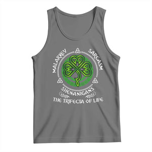 Funny St Patricks Day Irish Pride Tank Top Malarkey Sarcasm Shenanigans The Trifecta Of Life TS11 Black Heather Print Your Wear