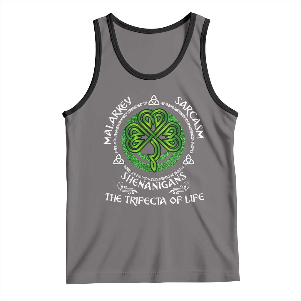 Funny St Patricks Day Irish Pride Tank Top Malarkey Sarcasm Shenanigans The Trifecta Of Life TS11 Deep Heather Black Print Your Wear