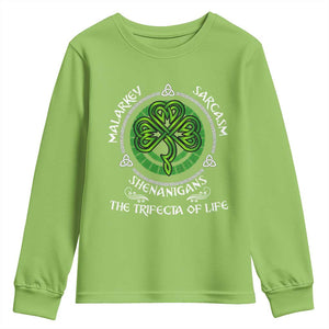 Funny St Patricks Day Irish Pride Youth Sweatshirt Malarkey Sarcasm Shenanigans The Trifecta Of Life TS11 Lime Print Your Wear