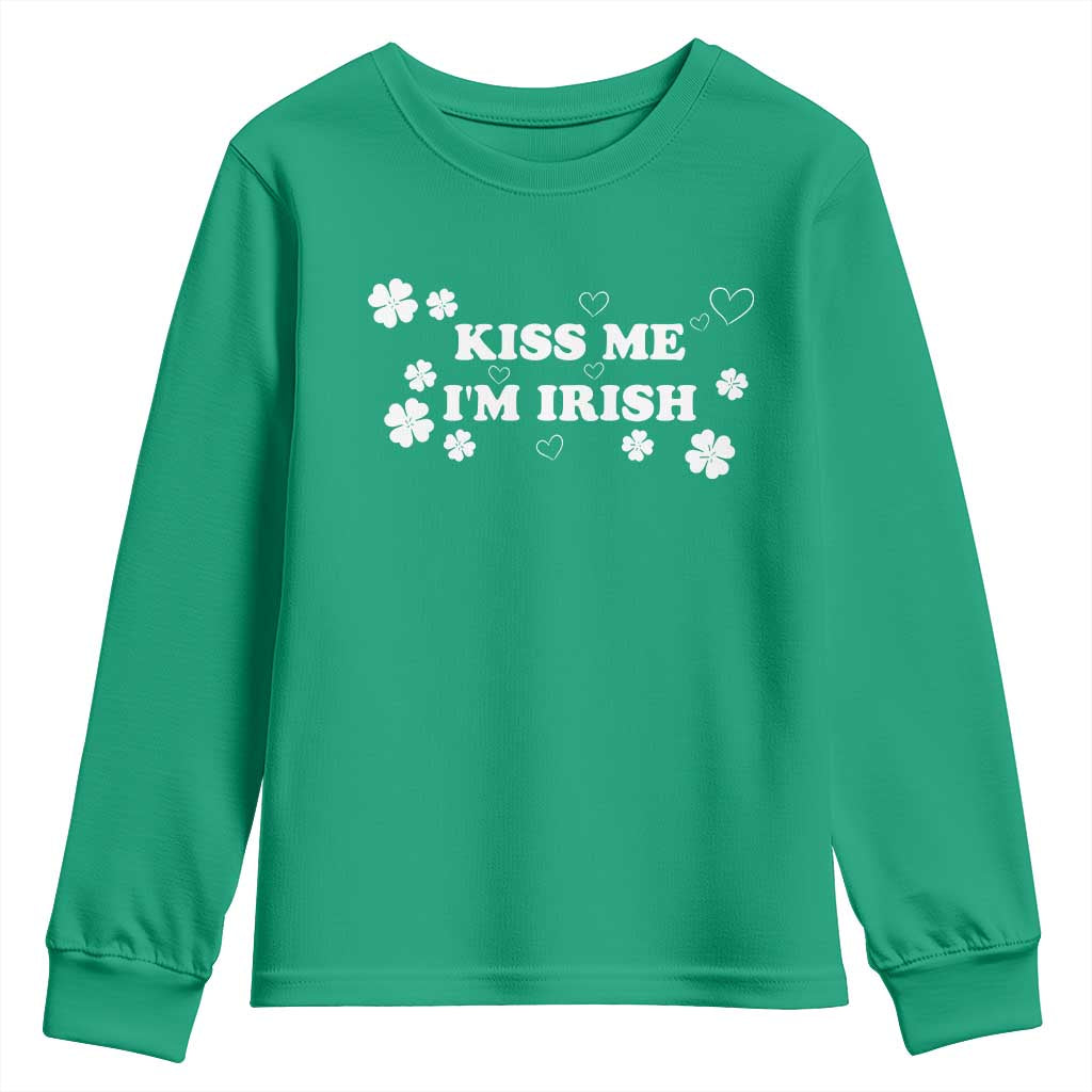 Funny Kiss Me I'm Irish St Patricks Day Youth Sweatshirt TS11 Irish Green Print Your Wear