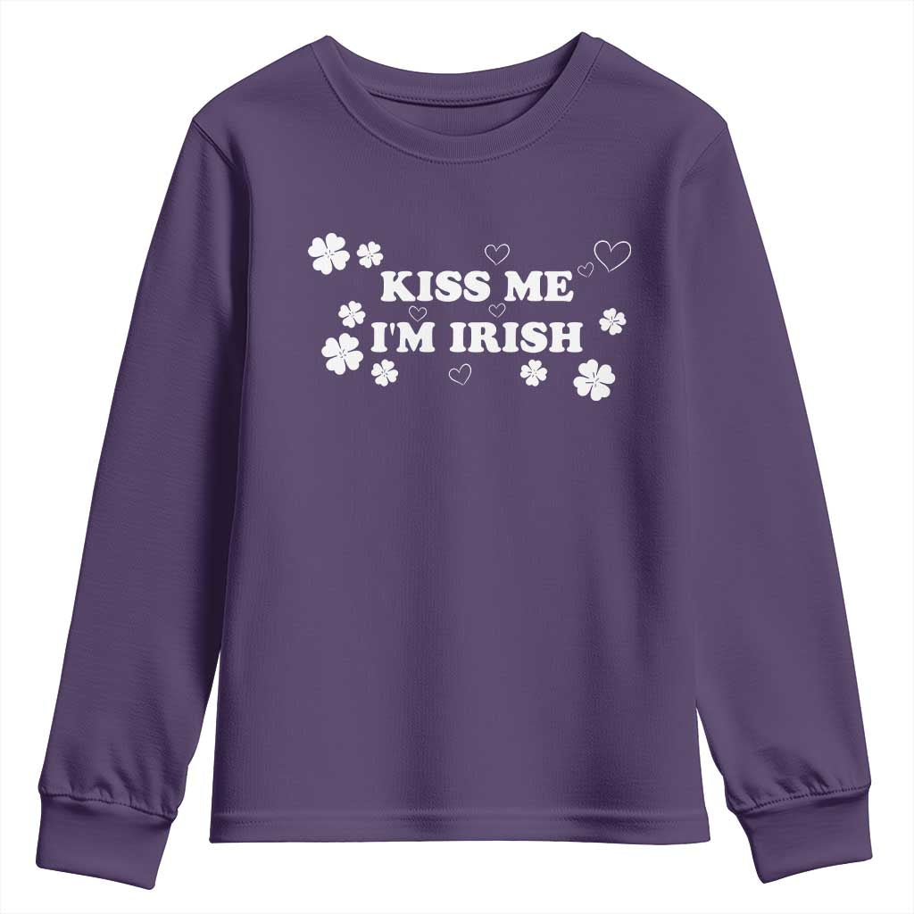 Funny Kiss Me I'm Irish St Patricks Day Youth Sweatshirt TS11 Purple Print Your Wear