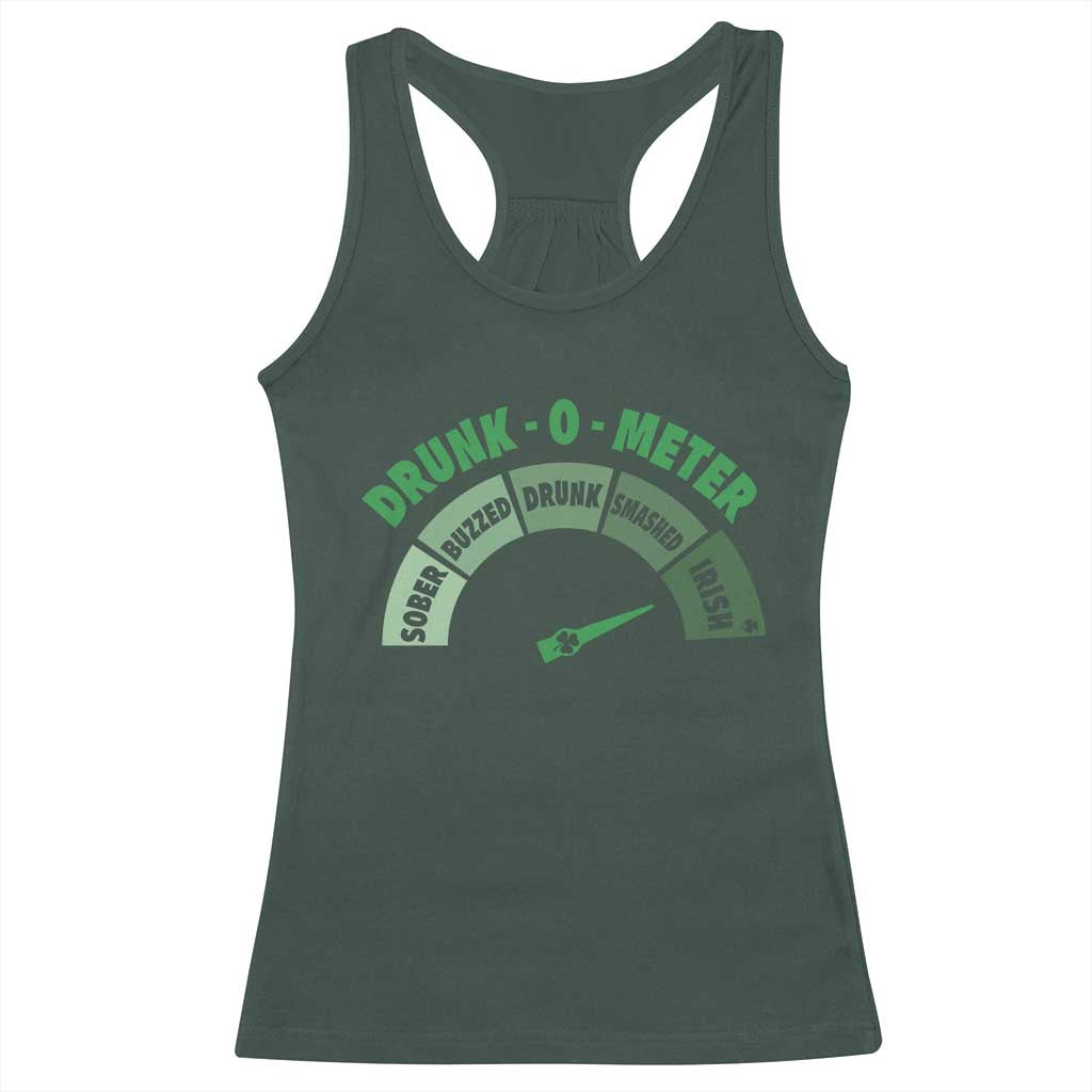 Funny Irish St. Patrick's Day Racerback Tank Top Drunk-O-Meter Drinking Party Shamrock TS11 Dark Forest Green Print Your Wear