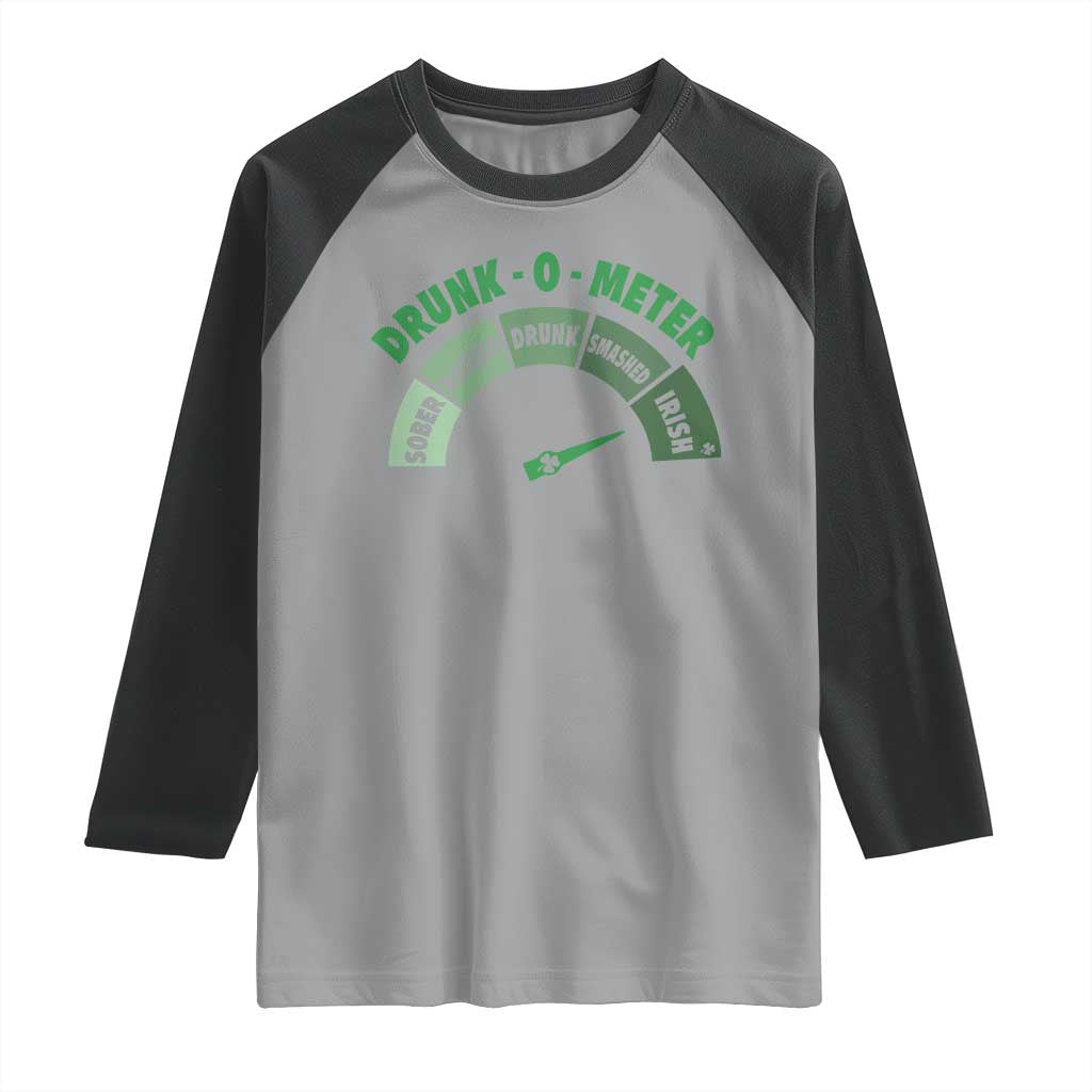 Funny Irish St. Patrick's Day Raglan Shirt Drunk-O-Meter Drinking Party Shamrock TS11 Sport Gray Black Print Your Wear