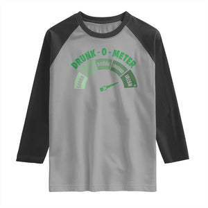 Funny Irish St. Patrick's Day Raglan Shirt Drunk-O-Meter Drinking Party Shamrock TS11 Sport Gray Black Print Your Wear