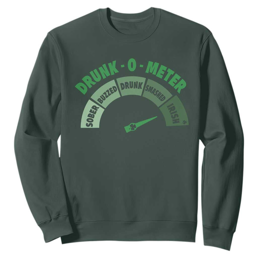 Funny Irish St. Patrick's Day Sweatshirt Drunk-O-Meter Drinking Party Shamrock TS11 Dark Forest Green Print Your Wear