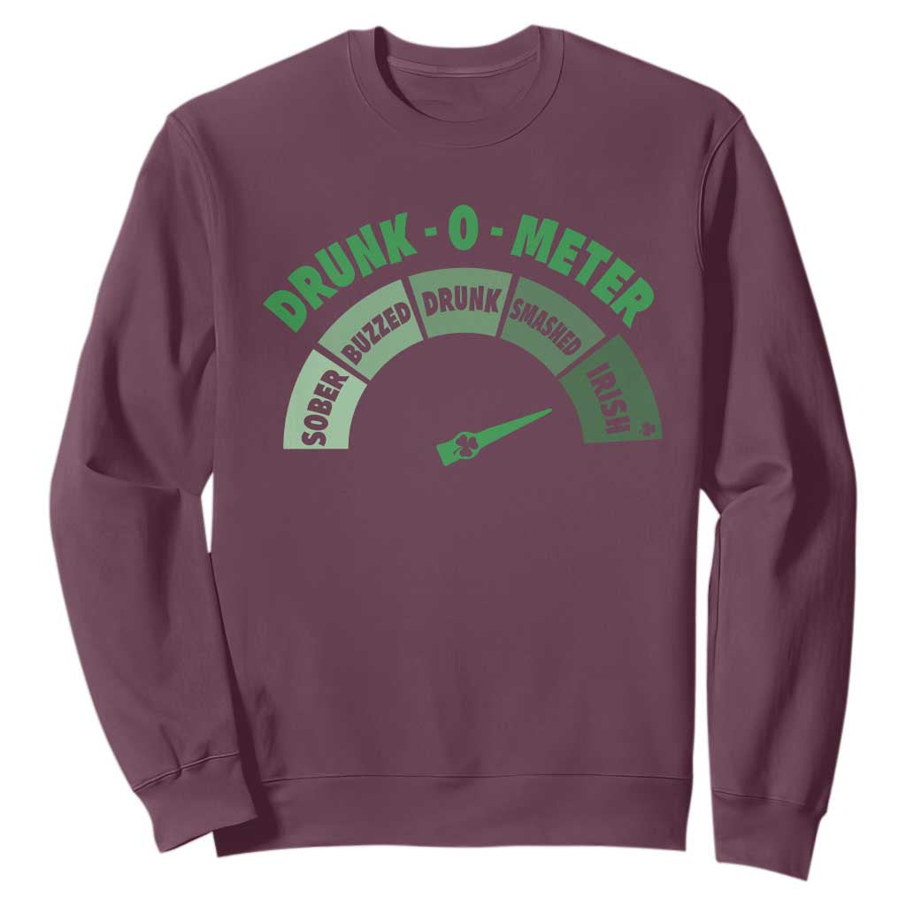 Funny Irish St. Patrick's Day Sweatshirt Drunk-O-Meter Drinking Party Shamrock TS11 Maroon Print Your Wear