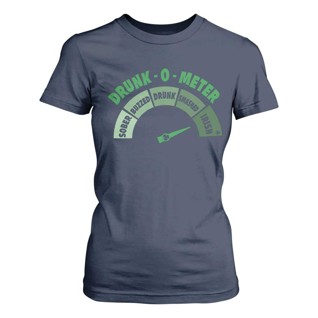 Funny Irish St. Patrick's Day T Shirt For Women Drunk-O-Meter Drinking Party Shamrock TS11 Navy Print Your Wear
