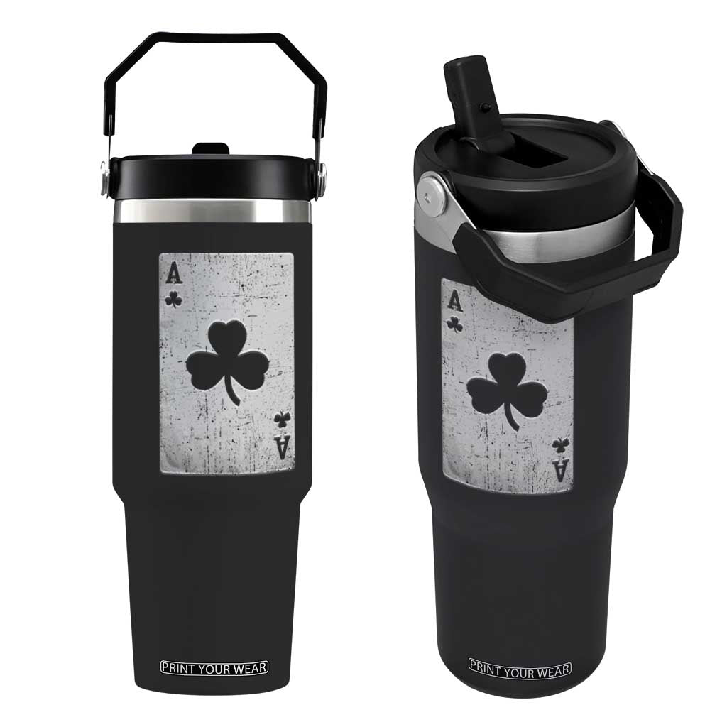 Funny St Patrick's Day Shamrock Clubs Poker Card Flip Straw Tumbler TS11 One Size: 30 oz Black Print Your Wear