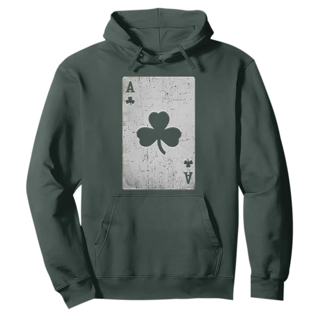 Funny St Patrick's Day Shamrock Clubs Poker Card Hoodie TS11 Dark Forest Green Print Your Wear