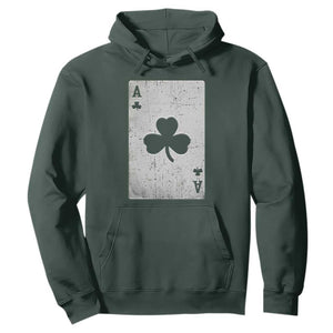 Funny St Patrick's Day Shamrock Clubs Poker Card Hoodie TS11 Dark Forest Green Print Your Wear