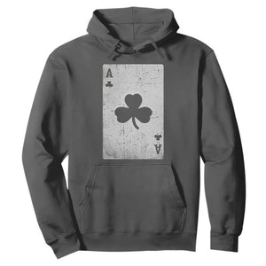 Funny St Patrick's Day Shamrock Clubs Poker Card Hoodie TS11 Dark Heather Print Your Wear