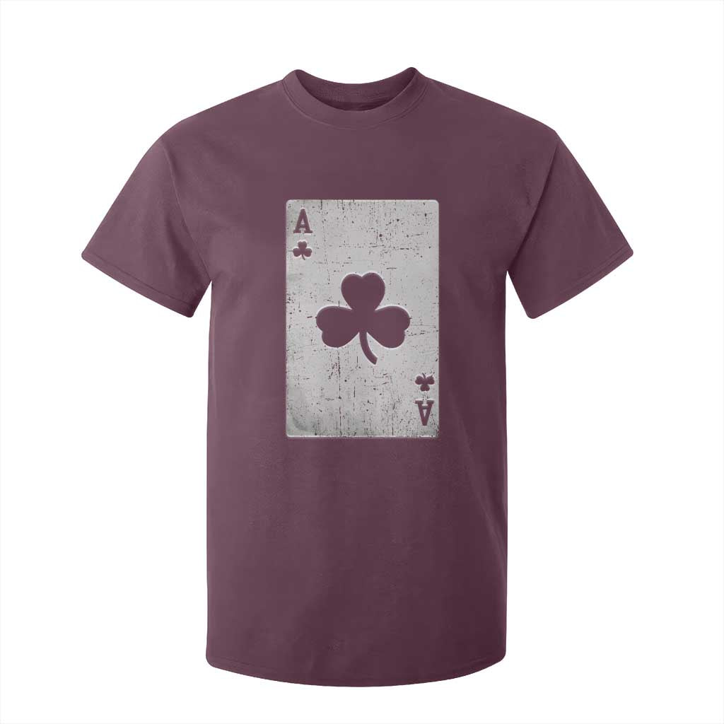 Funny St Patrick's Day Shamrock Clubs Poker Card T Shirt For Kid TS11 Maroon Print Your Wear