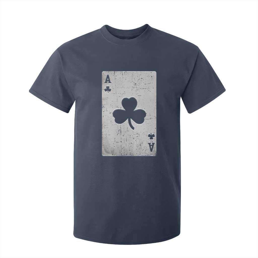 Funny St Patrick's Day Shamrock Clubs Poker Card T Shirt For Kid TS11 Navy Print Your Wear
