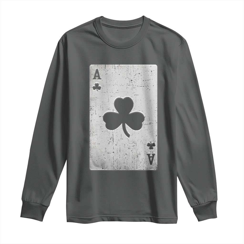Funny St Patrick's Day Shamrock Clubs Poker Card Long Sleeve Shirt TS11 Dark Heather Print Your Wear