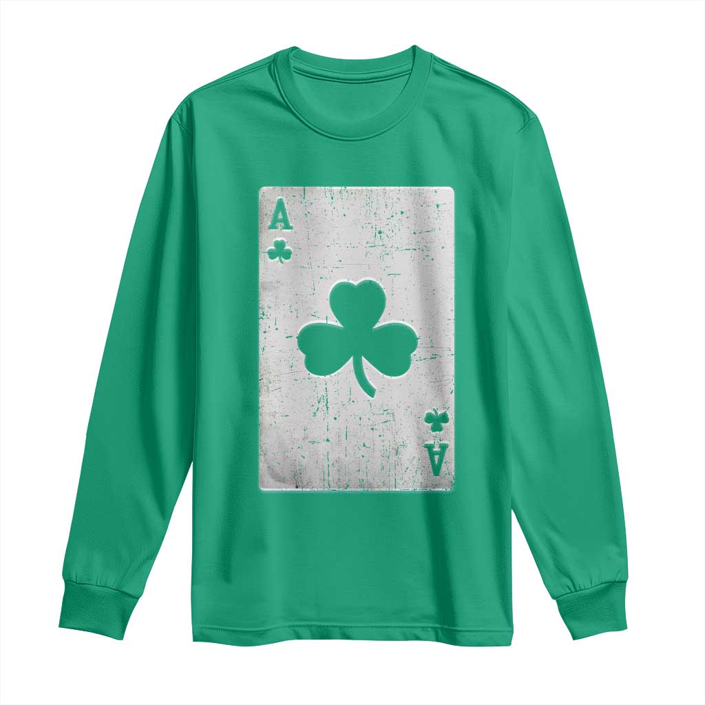 Funny St Patrick's Day Shamrock Clubs Poker Card Long Sleeve Shirt TS11 Irish Green Print Your Wear