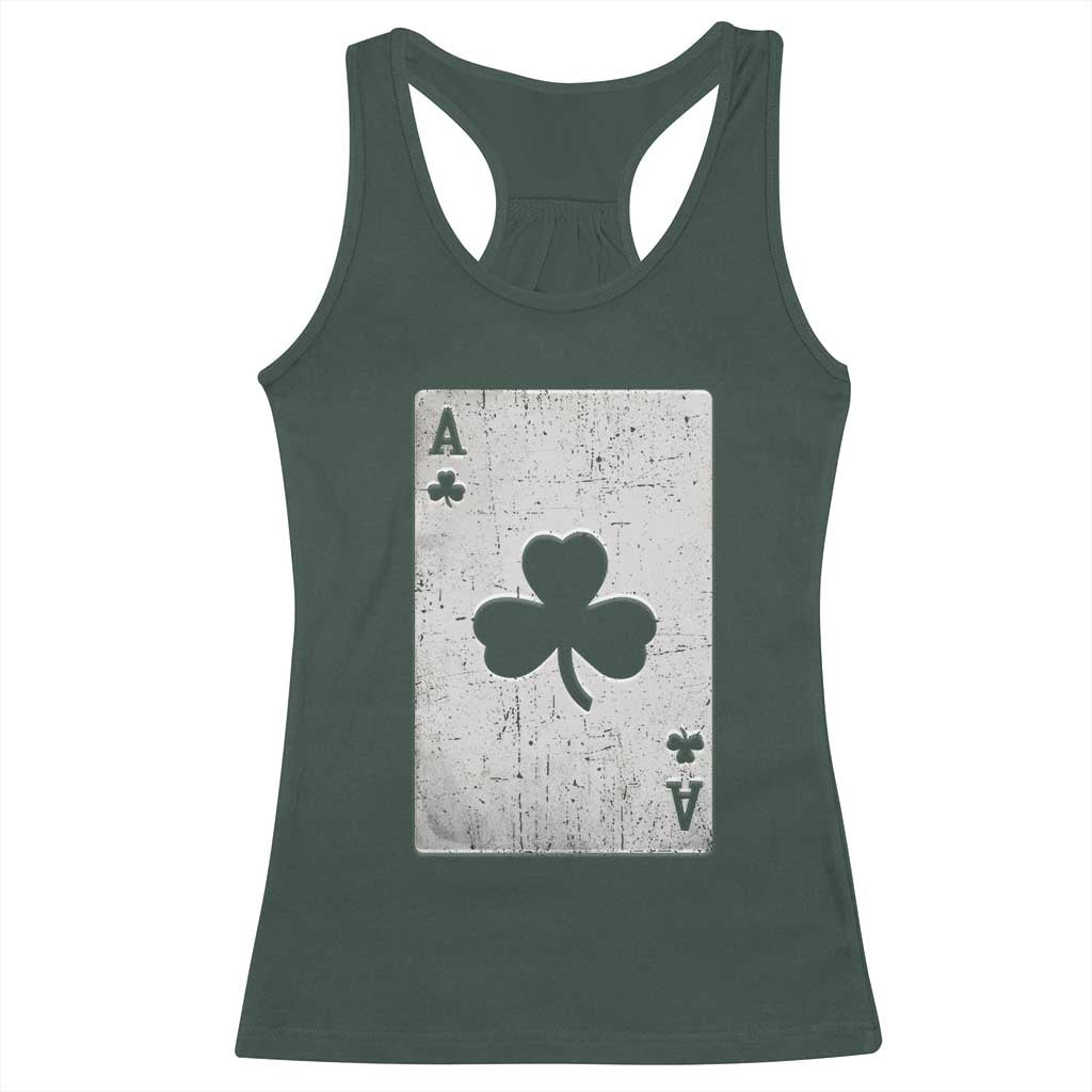 Funny St Patrick's Day Shamrock Clubs Poker Card Racerback Tank Top TS11 Dark Forest Green Print Your Wear
