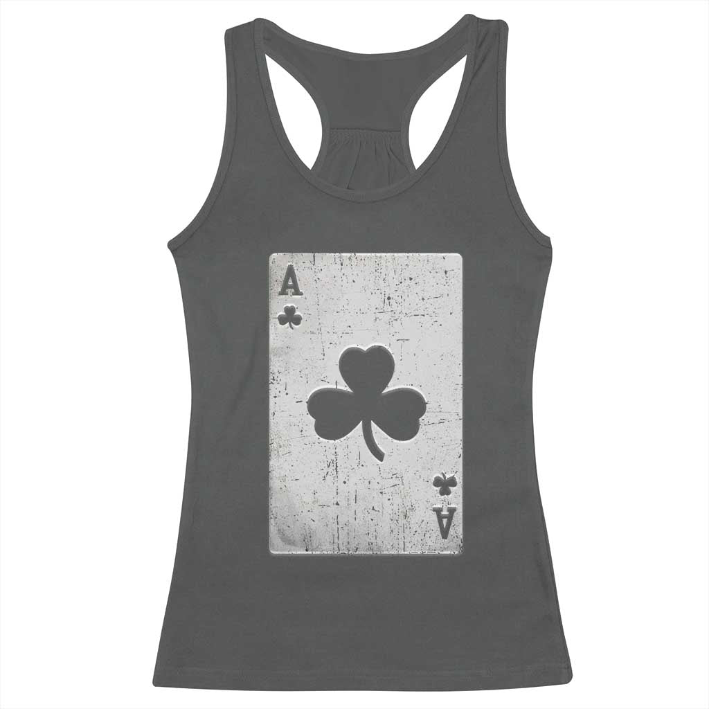 Funny St Patrick's Day Shamrock Clubs Poker Card Racerback Tank Top TS11 Dark Heather Print Your Wear