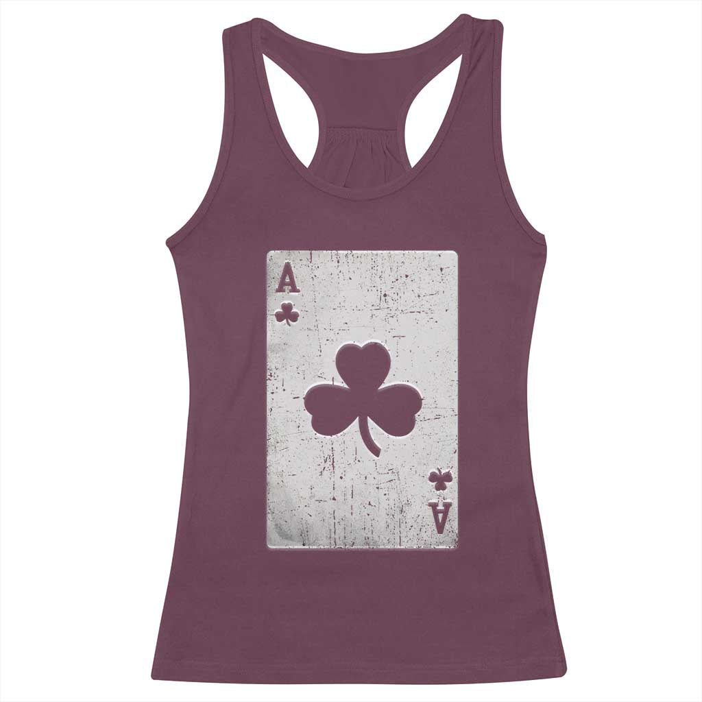 Funny St Patrick's Day Shamrock Clubs Poker Card Racerback Tank Top TS11 Maroon Print Your Wear