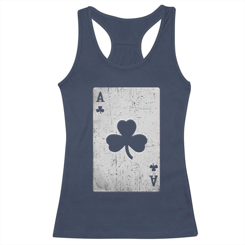 Funny St Patrick's Day Shamrock Clubs Poker Card Racerback Tank Top TS11 Navy Print Your Wear