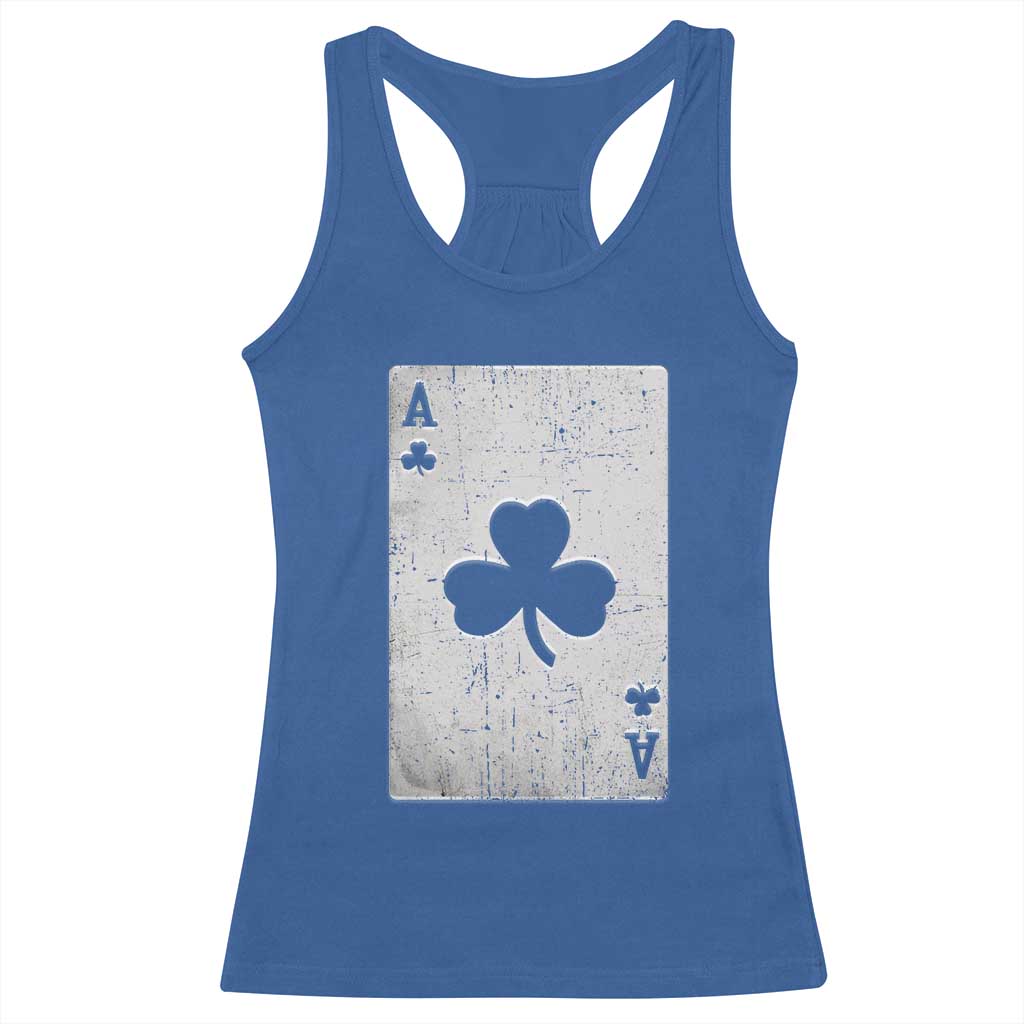 Funny St Patrick's Day Shamrock Clubs Poker Card Racerback Tank Top TS11 Royal Blue Print Your Wear