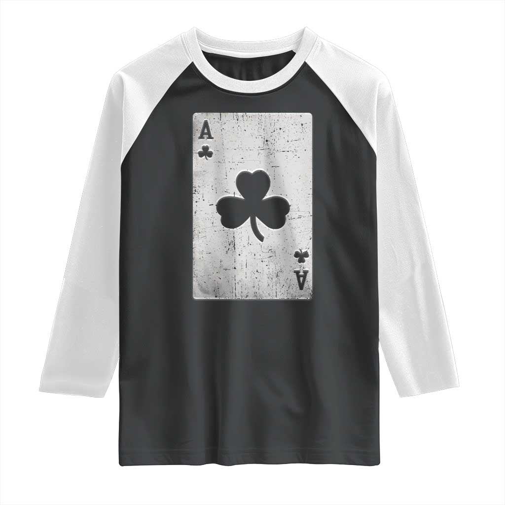 Funny St Patrick's Day Shamrock Clubs Poker Card Raglan Shirt TS11 Black White Print Your Wear