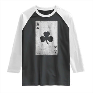 Funny St Patrick's Day Shamrock Clubs Poker Card Raglan Shirt TS11 Black White Print Your Wear