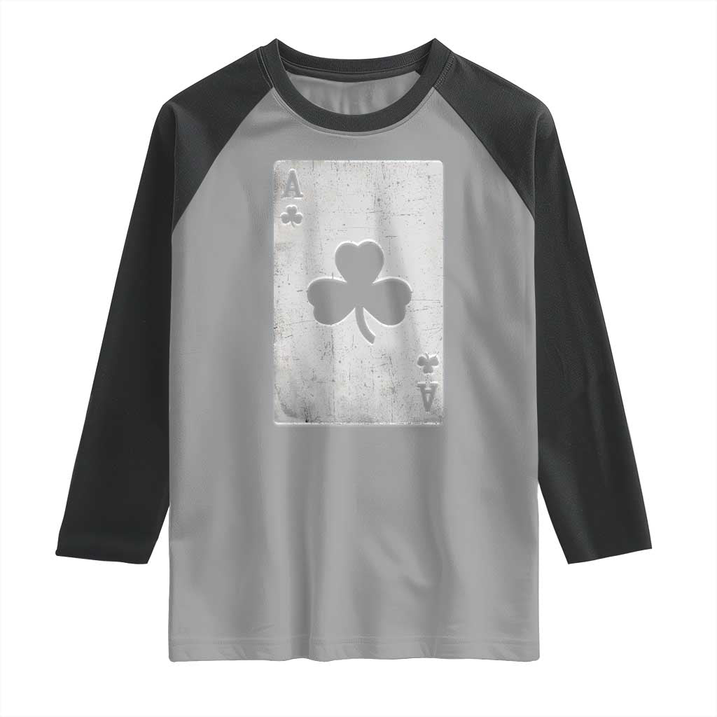 Funny St Patrick's Day Shamrock Clubs Poker Card Raglan Shirt TS11 Sport Gray Black Print Your Wear