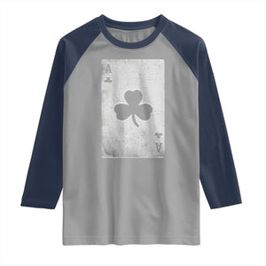 Funny St Patrick's Day Shamrock Clubs Poker Card Raglan Shirt TS11 Sport Gray Navy Print Your Wear