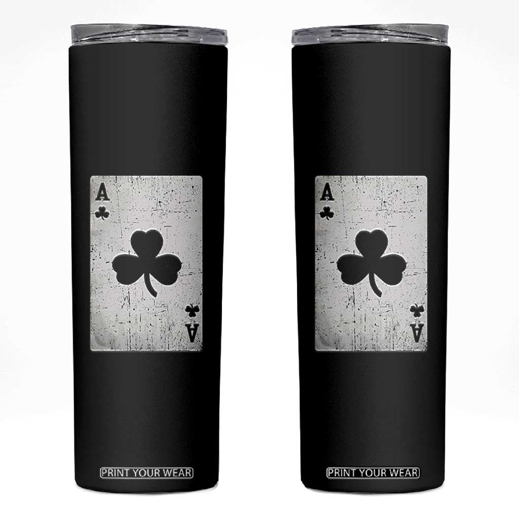 Funny St Patrick's Day Shamrock Clubs Poker Card Skinny Tumbler TS11 Black Print Your Wear