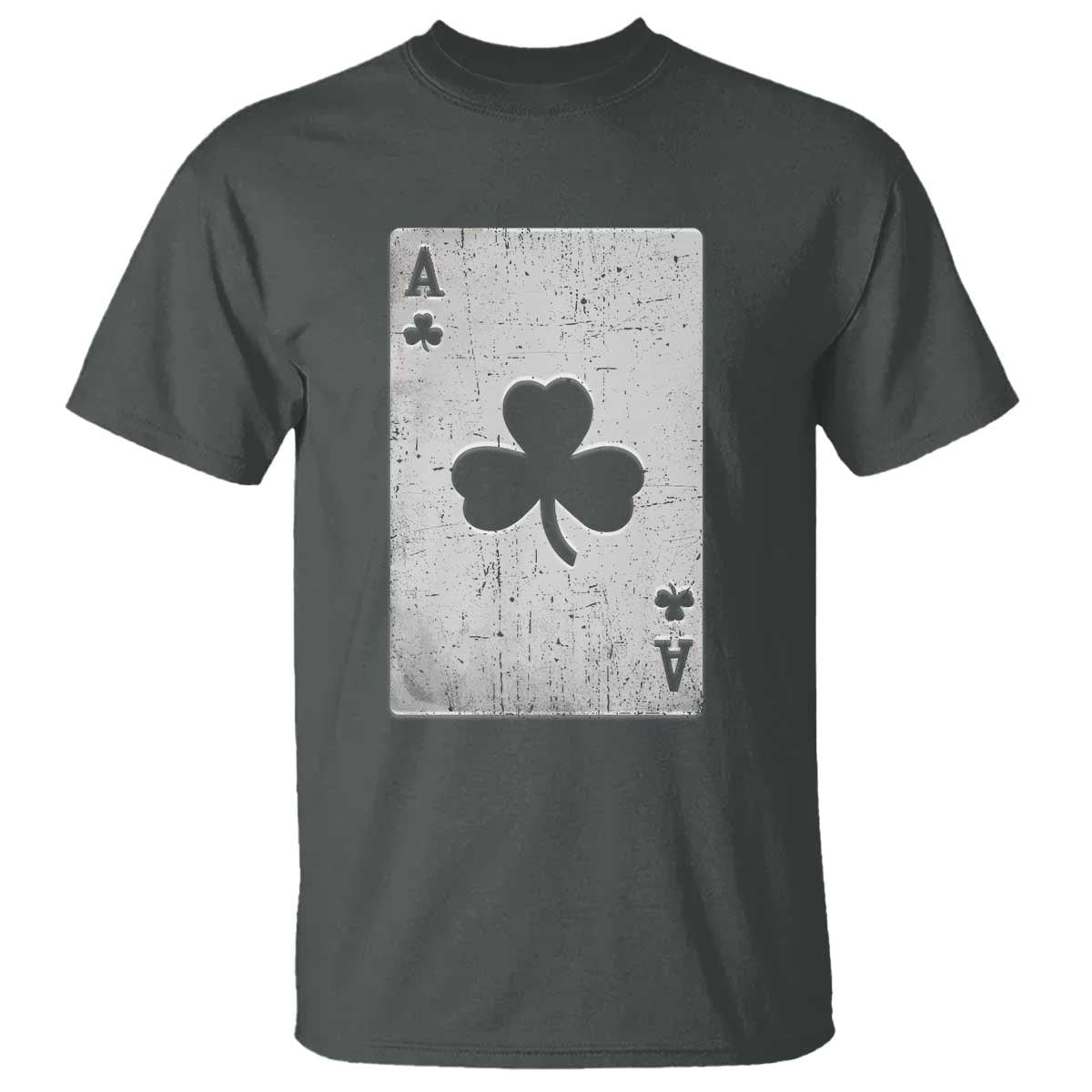Funny St Patrick's Day Shamrock Clubs Poker Card T Shirt TS11 Dark Heather Print Your Wear