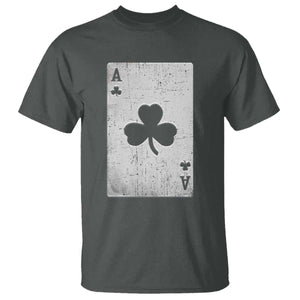 Funny St Patrick's Day Shamrock Clubs Poker Card T Shirt TS11 Dark Heather Print Your Wear
