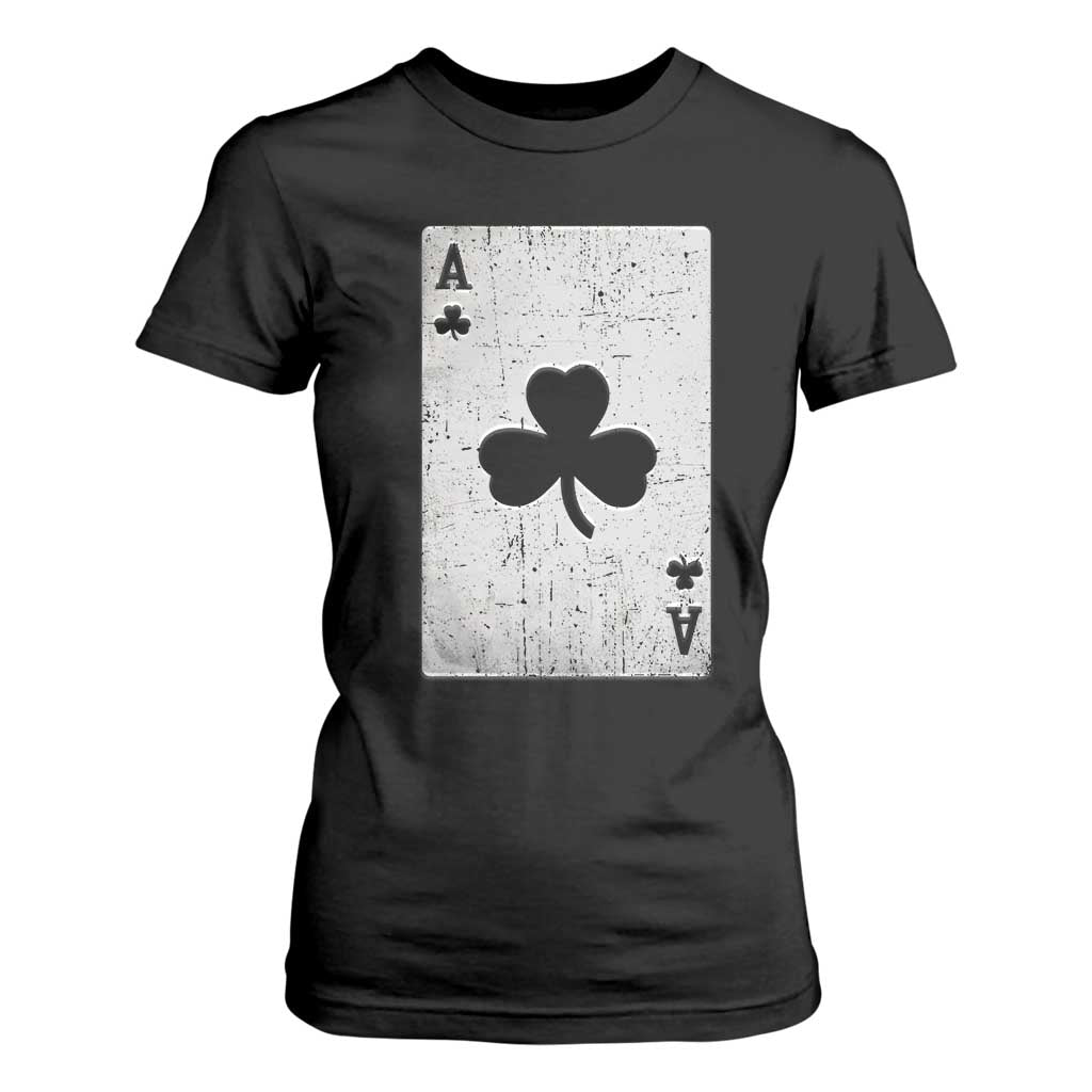 Funny St Patrick's Day Shamrock Clubs Poker Card T Shirt For Women TS11 Black Print Your Wear