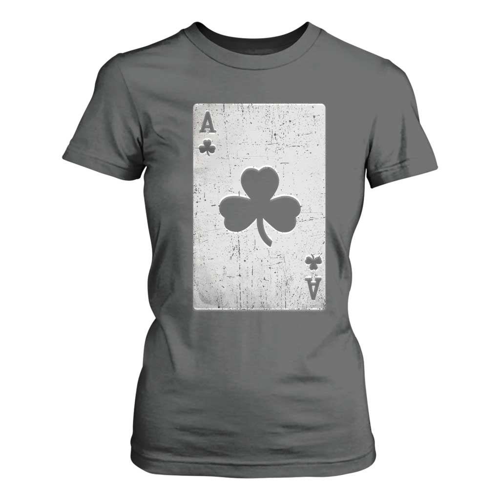 Funny St Patrick's Day Shamrock Clubs Poker Card T Shirt For Women TS11 Dark Heather Print Your Wear