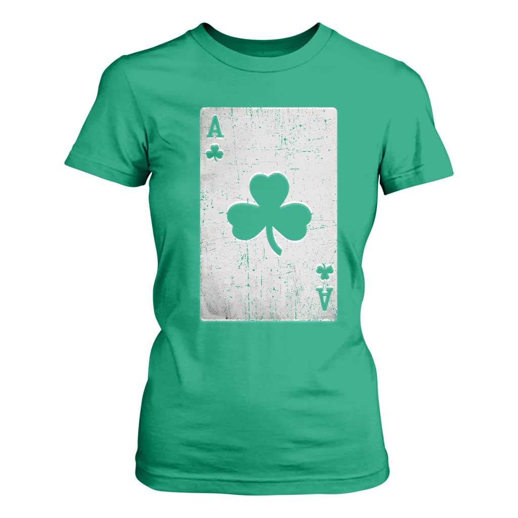 Funny St Patrick's Day Shamrock Clubs Poker Card T Shirt For Women TS11 Irish Green Print Your Wear